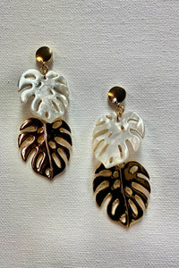 Monstera Gold and Pearl Earrings